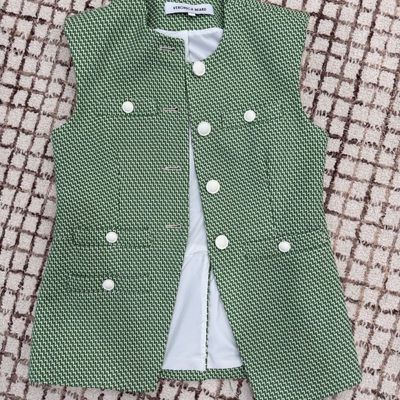 Veronica Beard Tops - Veronica Beard Green Textured Vest with White Accents